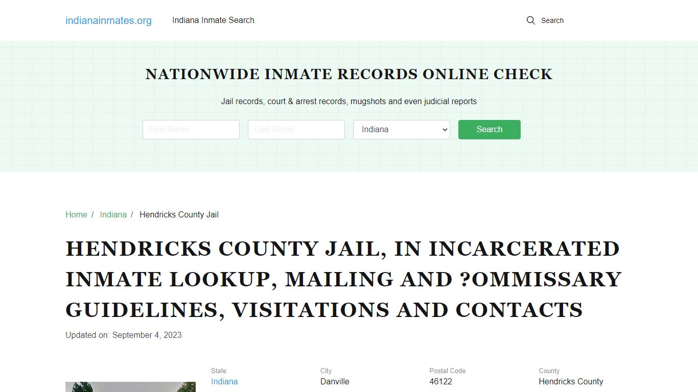Hendricks County Jail, IN Incarcerated Inmate Lookup, Mailing and ...
